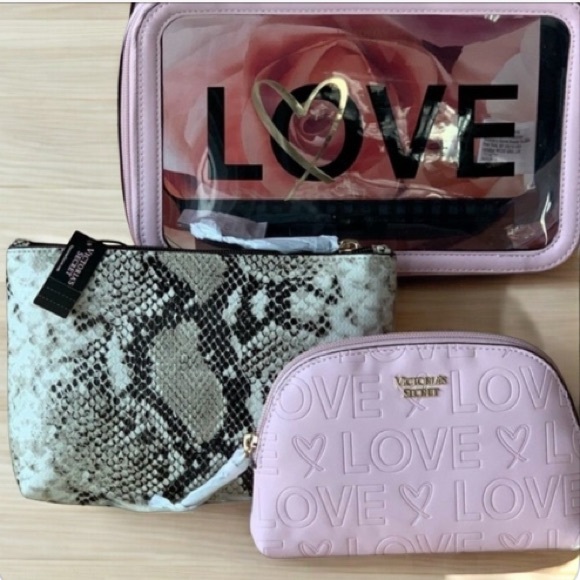 Victoria’s Secret Trio Makeup Bag  Love Backstage Pink Cases - Picture 1 of 7